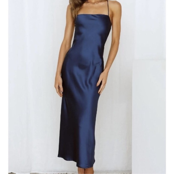 NWT HAUSE OF HARLOW 1960 BLUE SATIN MIDI DRESS SIZE L - Picture 4 of 9